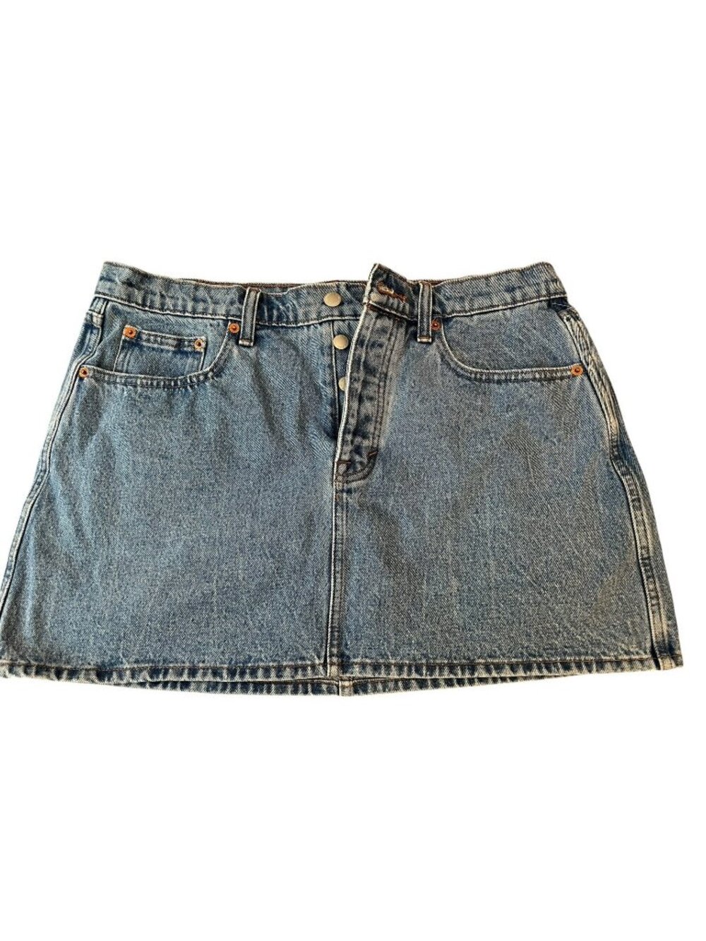 Size 12 R Denim Blue Jean Mini Skirt Button Fly Universal Thread 35 in NWT